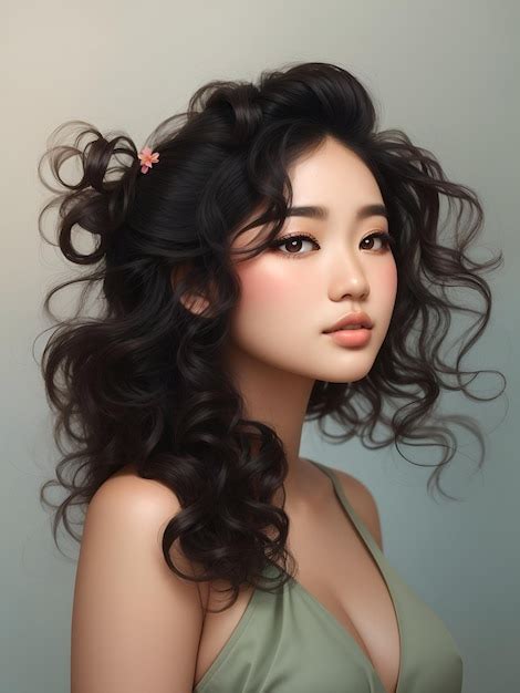 Premium Photo Portrait Asian Beauty With Curly Hair