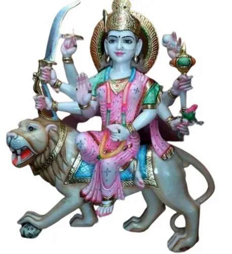 Multicolor Hindu Painted Marble Durga Statue For Worship Size