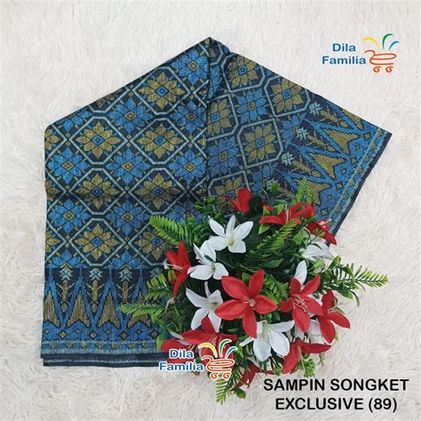 Sampin Songket Siap Jahit Samping Exclusive Tenun Warna Putih Emas Gold