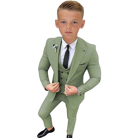 optkeat Boys Tuxedo Slim Fit Suit 3 Piece Peaked Lapel Kids Tuxedo Boys
