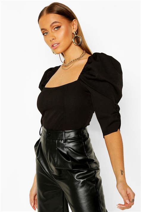 Woven Puff Sleeve Top Boohoo