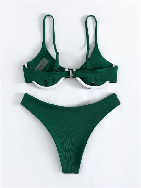 SHEIN Swim Conjunto De Bikini Con Aros De Canalé De Playa De Verano