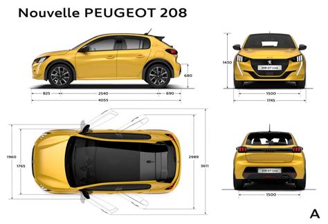 Principales dimensions extérieures mm Peugeot 208 II 2019 Photos