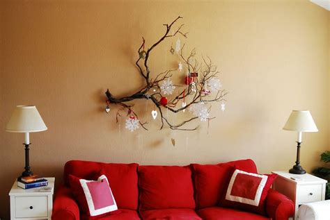 Old Tree Branch Decorative Wall Hanging Red Sofa Living Room, Living Room Colors, Wall Decor ...