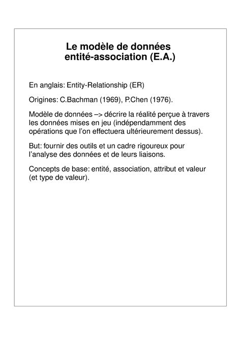 Le Mod Le De Donn Es Entit Association Entit Association E En