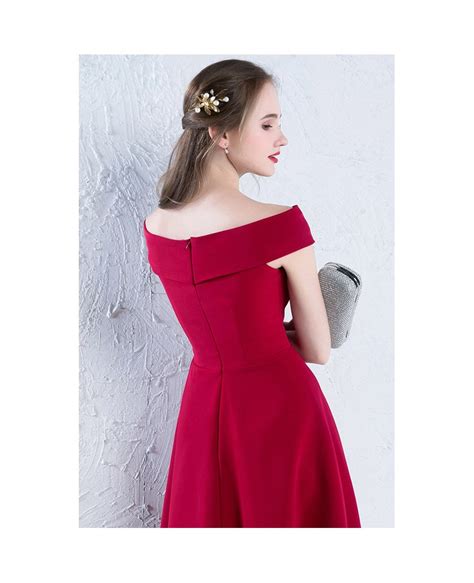 Simple Aline Short Burgundy Hoco Dress Pleated Off Shoulder J1530