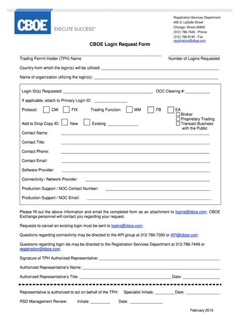 Fillable Online Cboe Registrationcboecom CBOE Login Request Form Fax