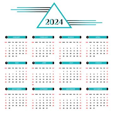 2024 Yearly Calendar With Green And Black Geometric Design Vector