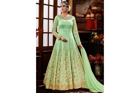 Buy Pista Green Silk Wedding Anarkali In Uk Usa And Canada