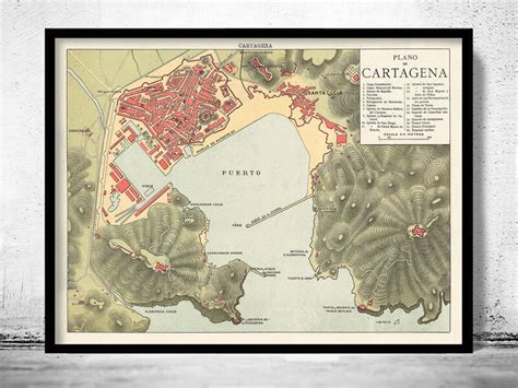 Old Map Of Cartagena 1900 Spain Vintage Map Vintage Maps And Prints