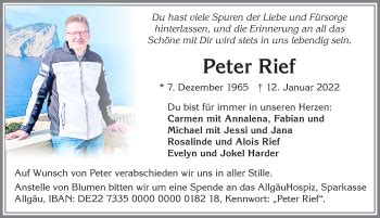 Traueranzeigen Von Peter Rief Allg Uer Zeitung