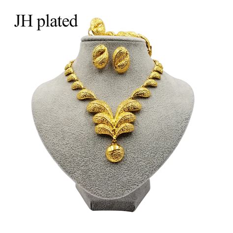 Jhplated 2019 Dubai Fashion Gold Color Jewelry Set African Wedding