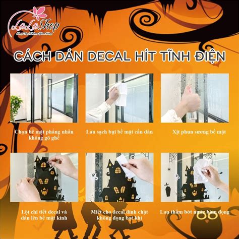 Combo 6 Tấm Decal 2 Mặt Trang Trí Halloween Phù Thủy Không Keo Chuyên