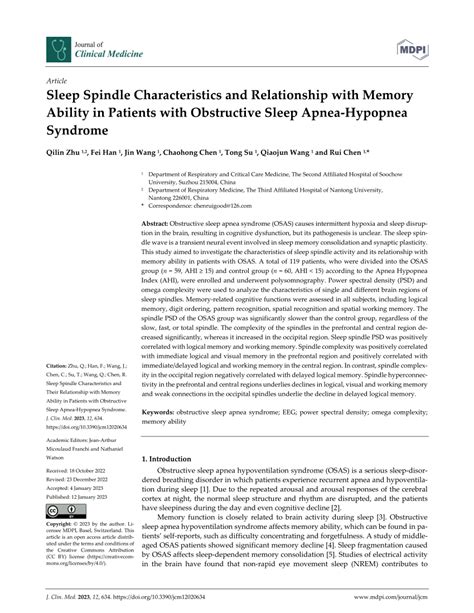 Pdf Sleep Spindle Characteristics And Relationship With Memory