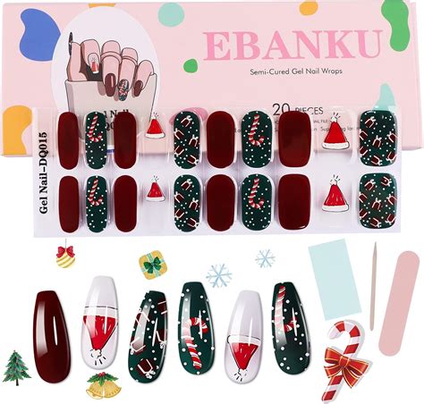 Christmas Semi Cured Gel Nail Polish Stickers EBANKU Christmas Hat