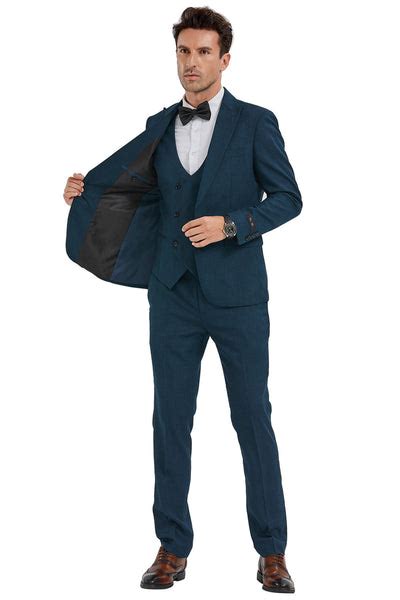 Men S Slim Fit One Button Peak Lapel Suit With Double Breasted Vest In Signaturemenswear