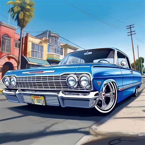 Blue 1963 1964 Chevrolet Impala Lowrider Art Chevy Low Rider Car Poster ...