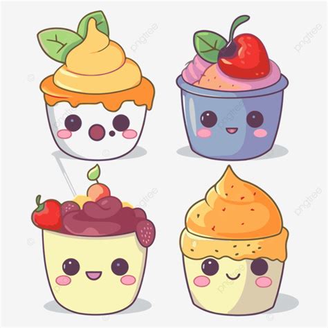 Cute Dessert Clipart Kawaii Cupcakes Cartoon Collection Vector Cute