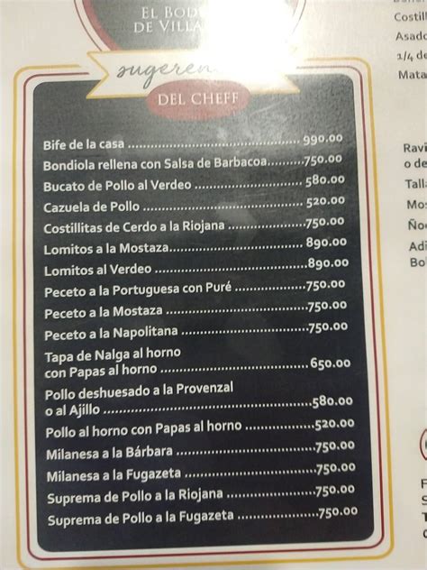 Carta Del Restaurante El Bodeg N Del Villa Luro Buenos Aires