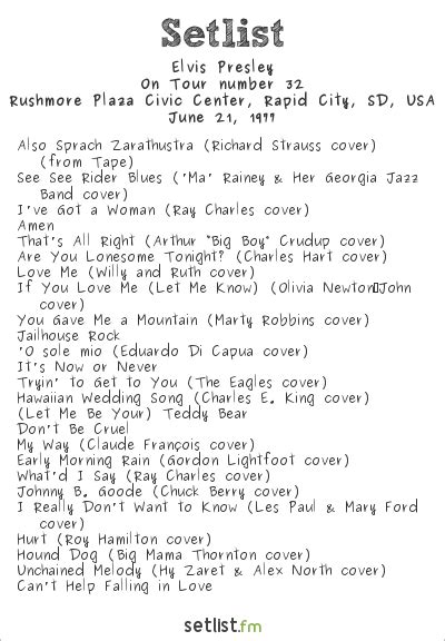 Elvis Presley Setlist Rushmore Plaza Civic Center, Rapid City, SD, USA 1977, On Tour number 32 ...