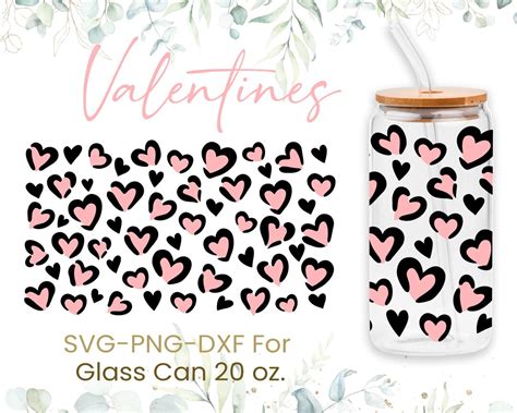 20oz Hearts Pattern Libbey Glass Can Svg Glass Can Wrap Svg Sketchy