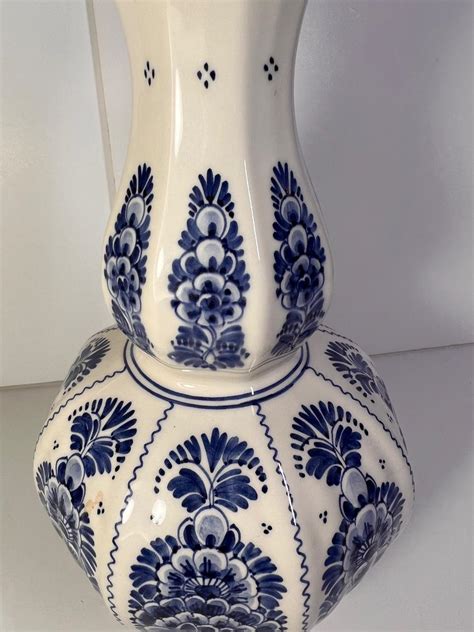 Vintage Delft Pottery Blue On White Vase