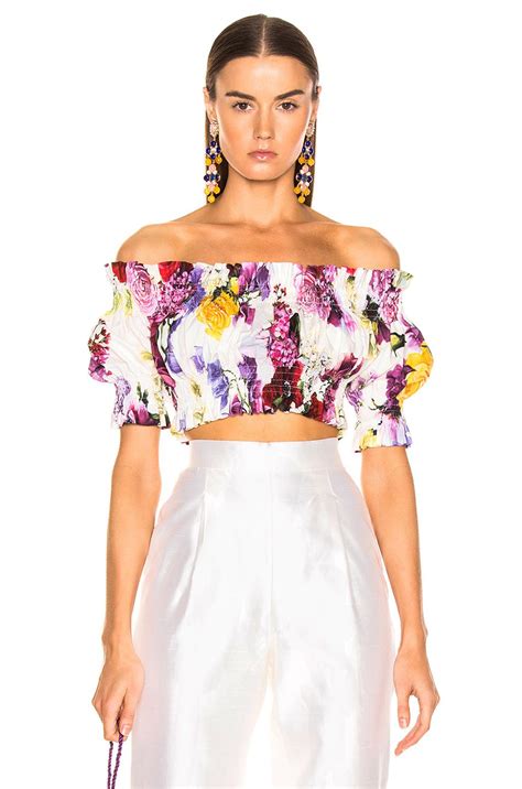 Dolce Gabbana Cotton Multi Floral Off The Shoulder Crop Top Lyst