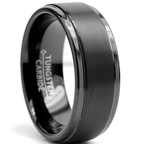 Fab Jewellery 8mm Black High Polish Matte Finish Mens Tungsten Ring