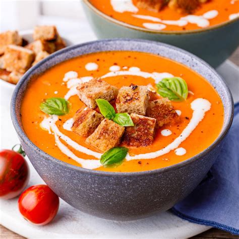 Creamy Tomato Basil Soup With Homemade Garlic Croutons Nurtured Homes