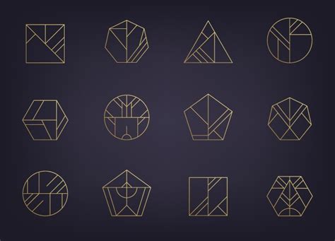 Art Deco Geometric Shapes Golden Geometrical Vector Image