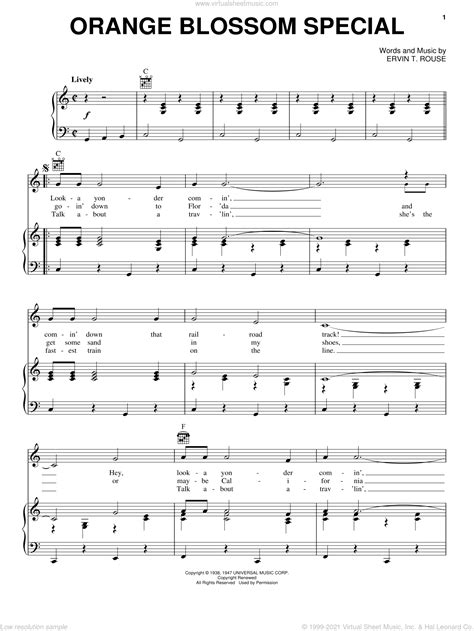 Orange Blossom Special Sheet Music For Voice Piano Or Guitar