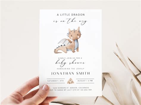 A Little Dragon Is On The Way Editable Dragon Baby Shower Invitation