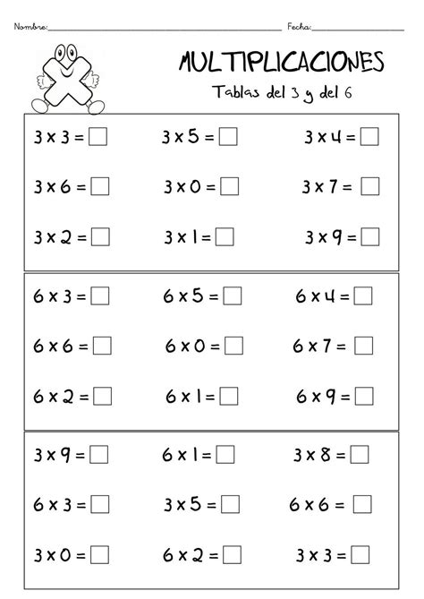 Fichas De Matemáticas Repasar La Multiplicación Escuela En La Nube Hojas De Cálculo Fichas