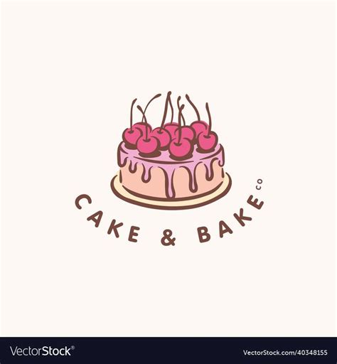 Cake Bakery Concept Logo With Cherries Vector Illustration