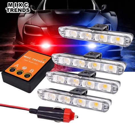 Red Blue Police Warning Strobe Light Amber White Emergency Stroboscopes Flashing lights 4x4 led ...