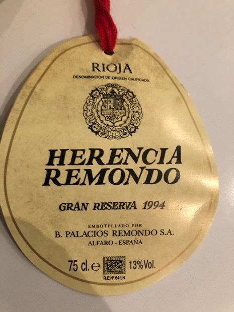 1994 Palacios Remondo Rioja Herencia Remondo Gran Reserva Spain La