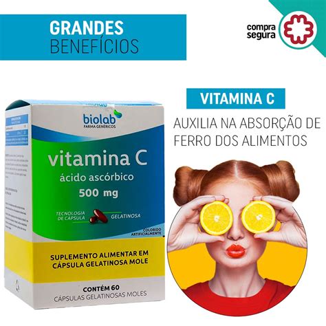 Vitamina C Ácido Ascórbico Antioxidante 500mg Biolab 60caps