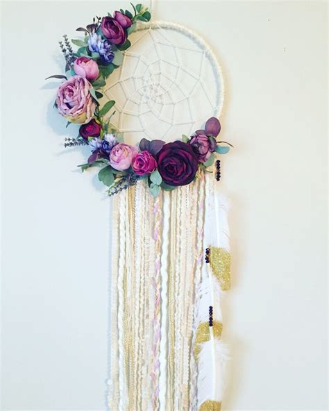 Floral Dreamcatcher Purple Dreamcatcher Wall Art Boho Etsy