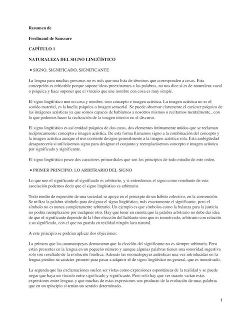 Pdf Resumen De Ferdinand De Saussure Cap Tulo Pdf Fileresumen De