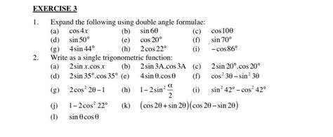 Solved EXERCISE 3 1 Expand The Following Using Double Angle Formulae