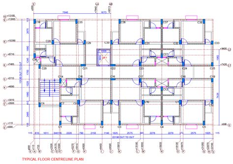 Typical Floor Center Line Plan Cadbull