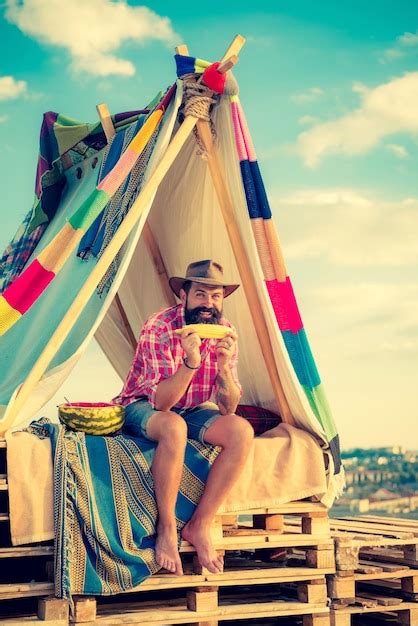 Premium Photo Handsome Bearded Man Having Fun In Adventure Park Hovel