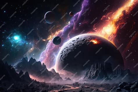 Fantástico Paisaje Espacial Con Planetas Y Constelaciones En Colores Brillantes Explosión