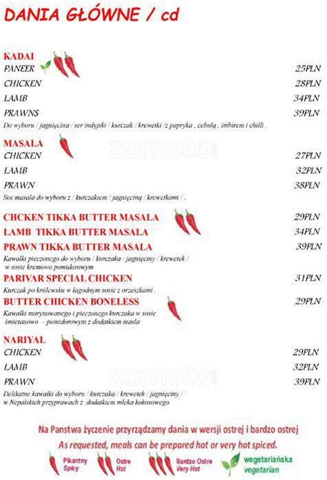 Menu At Parivar Restaurant Warsaw Al Jerzego Waszyngtona