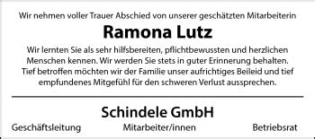 Traueranzeigen Von Ramona Lutz Schwarzw Lder Bote Trauer