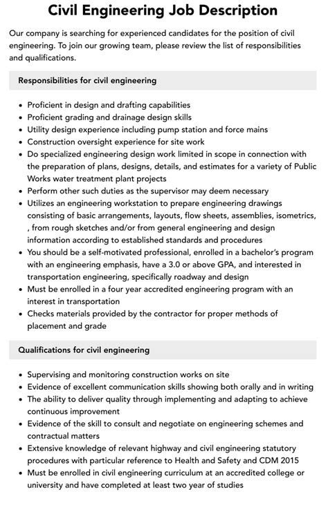 Civil Engineering Job Description Velvet Jobs