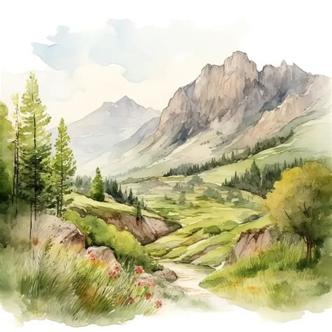 Premium Photo | A watercolor painting of a mountain landscape