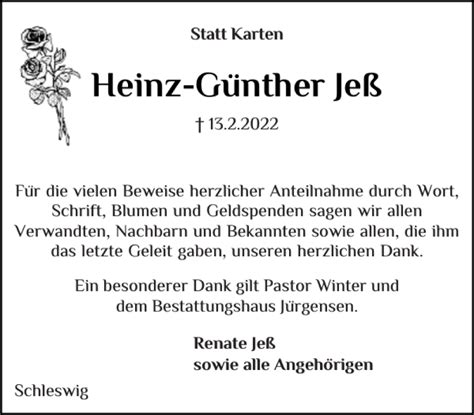 Traueranzeigen Von Heinz G Nther Je Sh Z Trauer