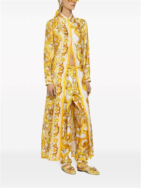 Dolce Gabbana Majolica Print Silk Dress Yellow Farfetch