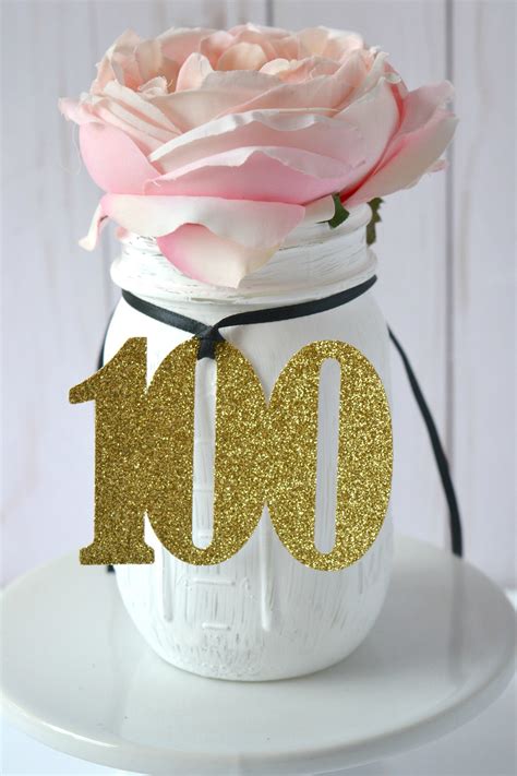 100th Birthday Party Centerpiece 100th Birthday Mason Jar Etsy